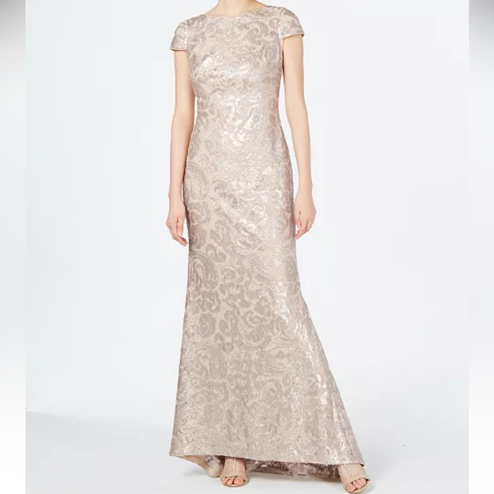 Calvin Klein - Cap-sleeve Cowl-back Sequin Gown - Size 14